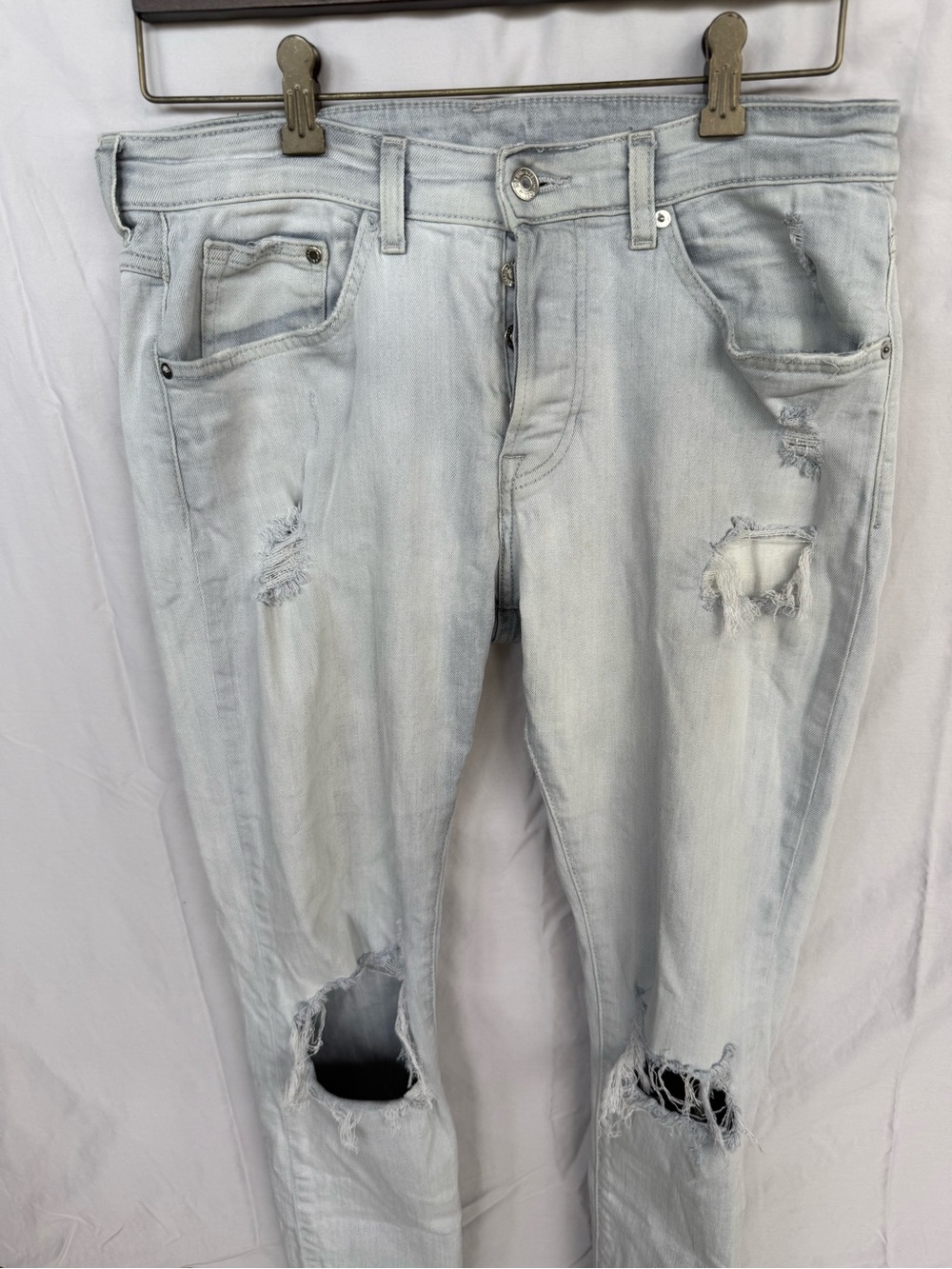H&M &Denim Men’s Light Wash Distressed Jeans - Casual Ripped Denim